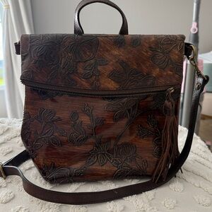 Patricia Nash Bark Leaves Luzille Embossed Leather Backpack or Crossbody Bag